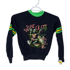 Vintage Wipe Out Shirt Youth Medium Black Green Dem Bone Yard Boys Graphic 80s