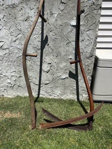 2 Vintage Redtenbacher Austrian Scythes - Authentic Hand-Forged Farm Tool Set