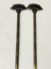 vintage-style set of 2 bronze-tone hair sticks featuring a fan design.