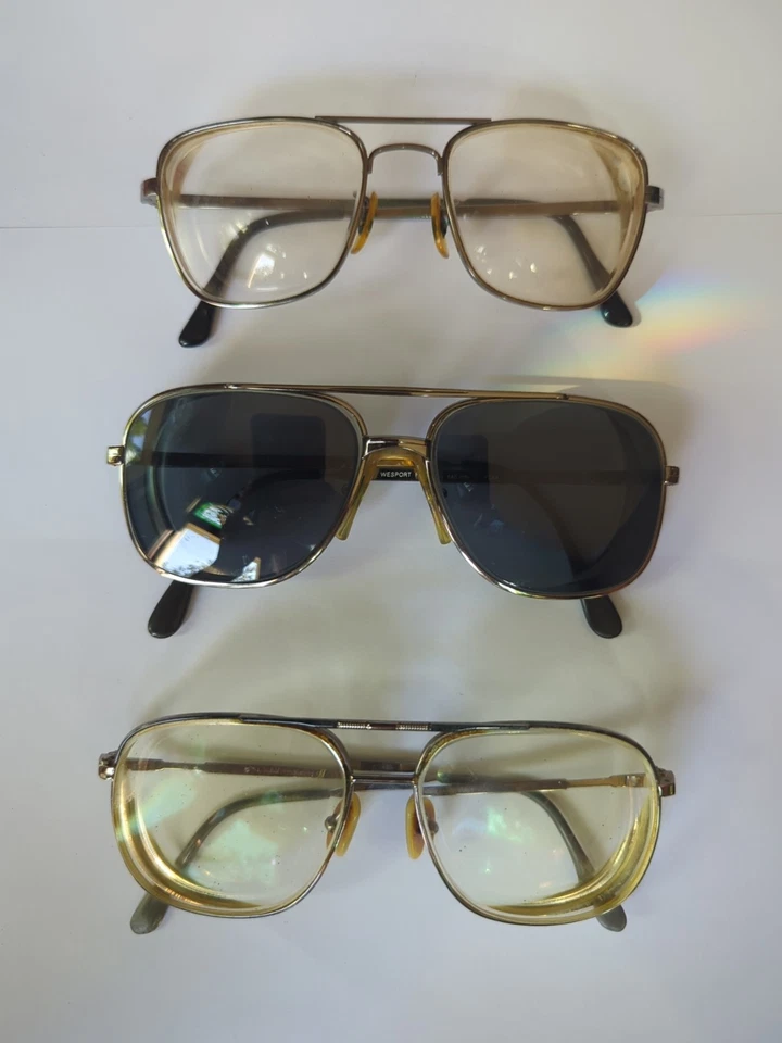 3 件装 复古 方形飞行员风格 成人眼镜 带金属硬度 铰链框 复古 — 第 2/4 张图片