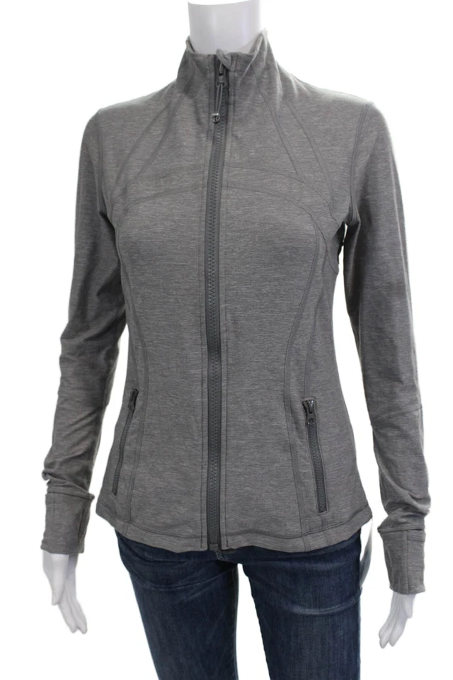 Lululemon Women Gray Nylon Windbreaker High Neck Zip Outdoor Size 8 - Image 2 of 4