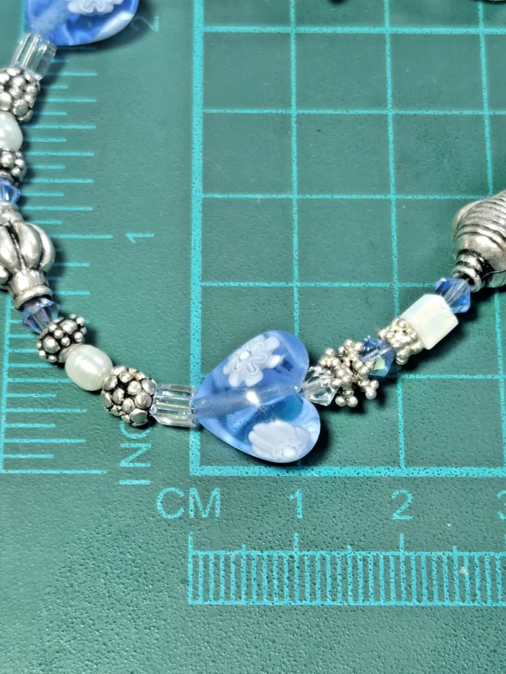 Vintage Silver Plated  Heart Charm Beads   Beaded Bracelet Costume Fashion Foto 2 de 4