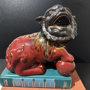 Vintage Foo Dog Lion glazed Figurine Ceramic Multicolor Distressed Collectible