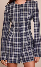 PrettyLittleThing Navy Check Shoulder Pad Blazer Mini Dress