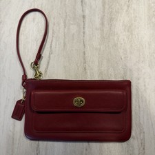 Coach Legacy Classic Red Turn-lock Leather Wristlet wallet