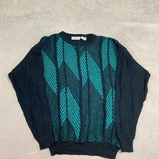 Vintage Abstract Knitted Jumper Patterned Grandad Chunky Knit Sweater Men's