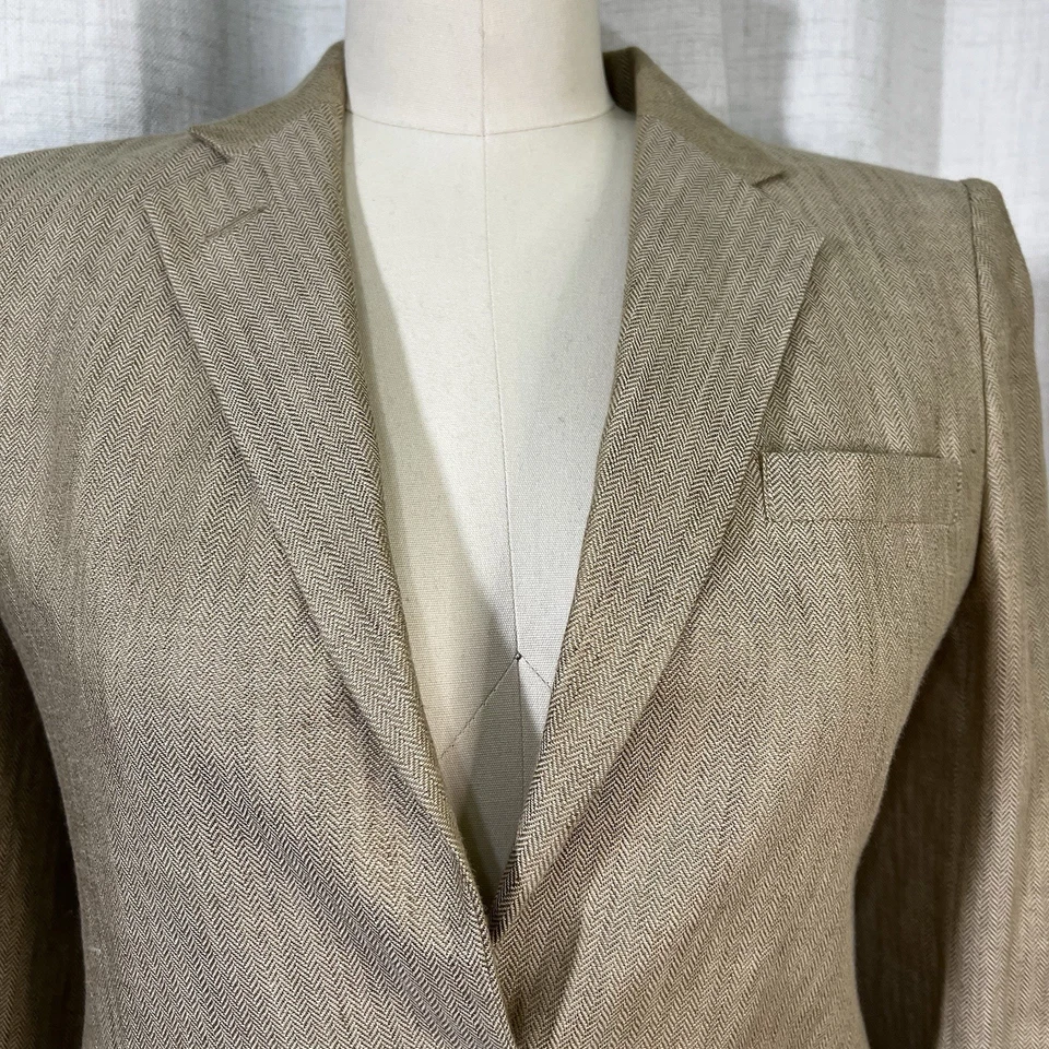 Lauren Ralph Lauren Linen Blend Blazer Jacket Lion Buttons Herringbone 4P USA - Image 3 of 4