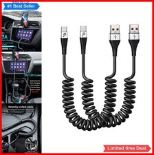 Coiled USB C Cable Fast Charging 66W 2 Pack 3 FT USB A to Type C Car Charger