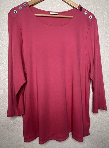 🩷 J Jill Damen 3/4 Ärmel Punch Rosa Tunika Gr. Large Knopf Akzent Baumwolle - Bild 8 von 9