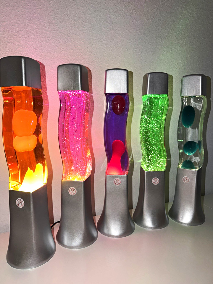 A curated set of 5 retro wavy lava and glitter lamps — instant vibe transformation for any room, no piecemeal hunting required.