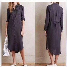 Anthropologie Maeve carbon grey Button-Down Midi Dress Lagenlook jemima