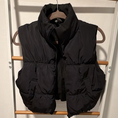 H&M Divided Black Puffer Vest Women's S Full Zip Pockets Sleeveless