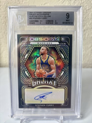 2021 Obsidian Electric Etch Yellow Galaxy Steph Curry Auto /10 BGS 9 Warriors