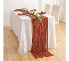 Rustic Terracotta Table Runner 113”x16”, Wedding Party Decorations Wrinkled Look