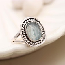 Aquamarine Solid 925 Sterling Silver Ring 8