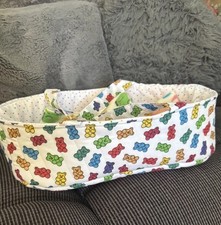 Handmade quilted doll carry cot with blanket and pillow ref 5