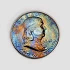 FBL SEMI-KEY RAINBOW🌈ALBUM TONED 1948 FRANKLIN BU 90% SILVER DOLLAR