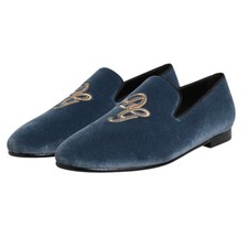 DOLCE & GABBANA Shoes Blue Velvet DG Logo Loafers Formal EU41.5 / US8.5 900usd