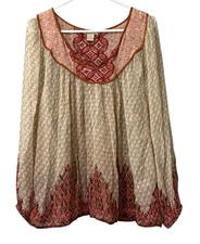 Lucky Brand Women Size 1X Lightweight Blouse Tassels Flowing Boho Peasant Rayon