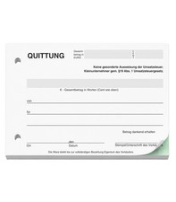 Quittungsblock Kleinunternehmer &sect;19, DIN A6, 2x50 Blatt, SD, gelocht
