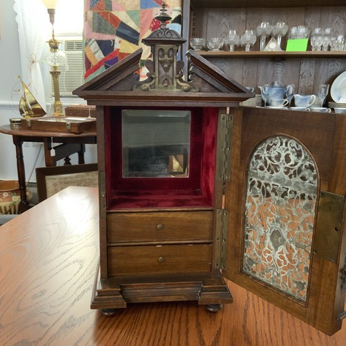 19th Century Miniature Vitrine Jewelry Box Spice Cabinet Mahogany? Walnut ? - Picture 7 of 20