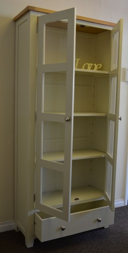 Dorset Glass Display Cabinet Solid Oak Pine in Painted French Ivory Cream - Picture 3 of 6