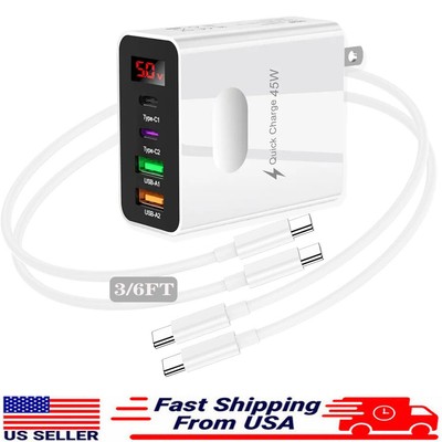 45W 4-Port Super Fast Wall Charger USB-C Cable For iPhone 15 14 13 12 Pro Max XS