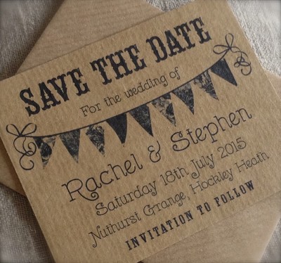 Save The Date Evening Rustic Vintage Bunting Barn Kraft White