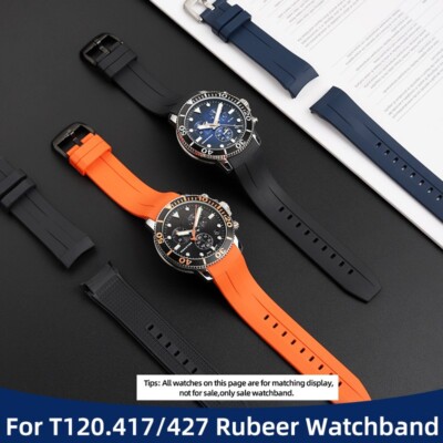 For Tissot SeaStar T120.417A T120407A Rubber Watchband Curved Interface 21 22mm
