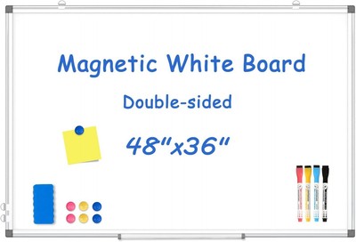 Large Whiteboard, 48'' x 36'' Double-Sided Large Dry Erase White Board for Wall