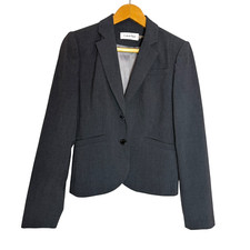 Calvin Klein Gray Two Button Blazer Lines With Shoulder Pads Women s Size 4