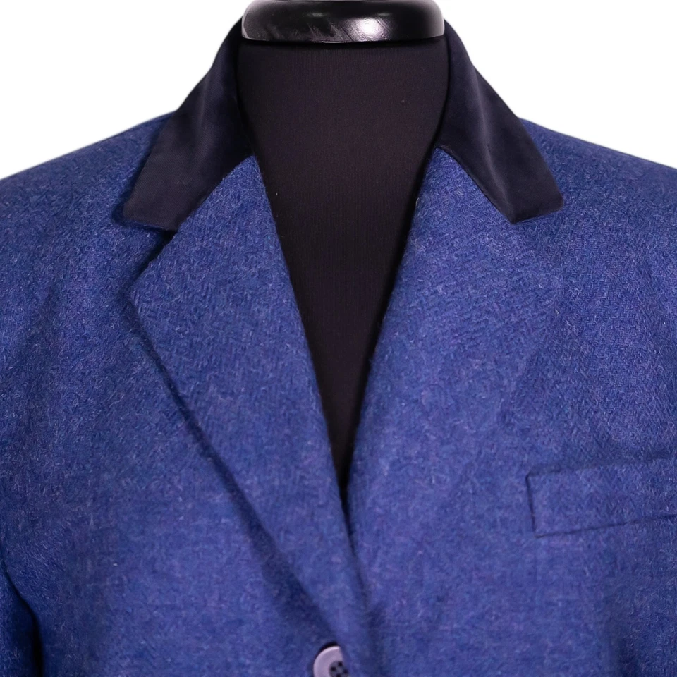 复古 Jones New York 女式西装外套紫色粗花呢羊毛天鹅绒领夹克 12 — 第 4/4 张图片