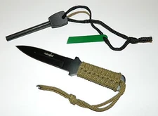 Dual Rod Flint Magnesium Fire Striker & Full Tang Throwing Survival Knife NEW
