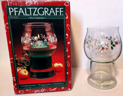 Pfaltzfraff Winterberry Glass Candle Holder Holly Berries w/ Box
