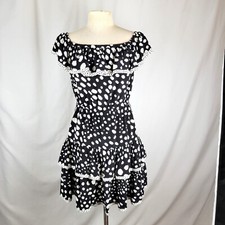 MARC JACOBS Womens Black and White Polka Dot Silk Ruffled Dress - Size 4
