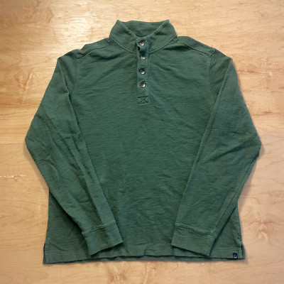 Eventide Mens Long Sleeve Solid Green Medium Fleece-y 1/4 Button Shirt