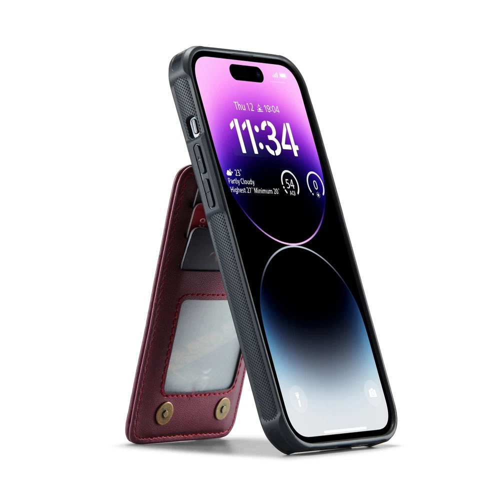 For Samsung S23 22 iPhone 14 13 12 Leather Case Card Holder Up Down Flip Cover - Image 3 of 4