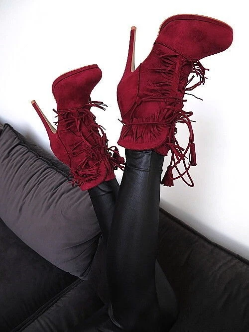 Bellamica Original Tacones Altos Corsé Plataforma Botas Rojo 39 - Imagen 4 de 4