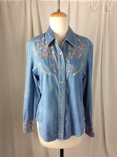 Scully Denim Western snap Shirt Embroidered Ladies