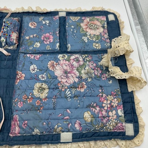 Quilted Floral Handmade Project Bag Travel Vintage 80s Pockets Pincushion - Picture 6 of 8