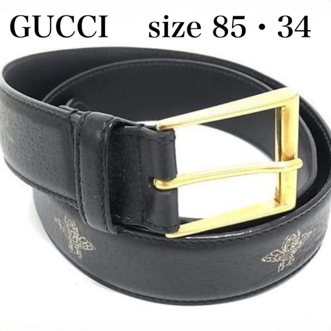 Ceinture homme GUCCI imprimé abeille et étoile cuir noir (taille 85/34) accessoire