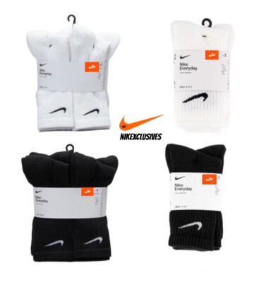 Nike Dri-Fit Everyday Cotton Cushioned Crew Socks SX7664 White Black S M L XL