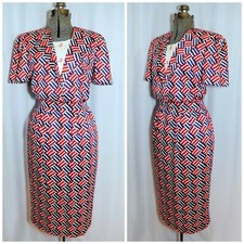 VTG 80's Carlisle Check Stripe Cotton Skirt Blouse Set Size 8 Red Purple