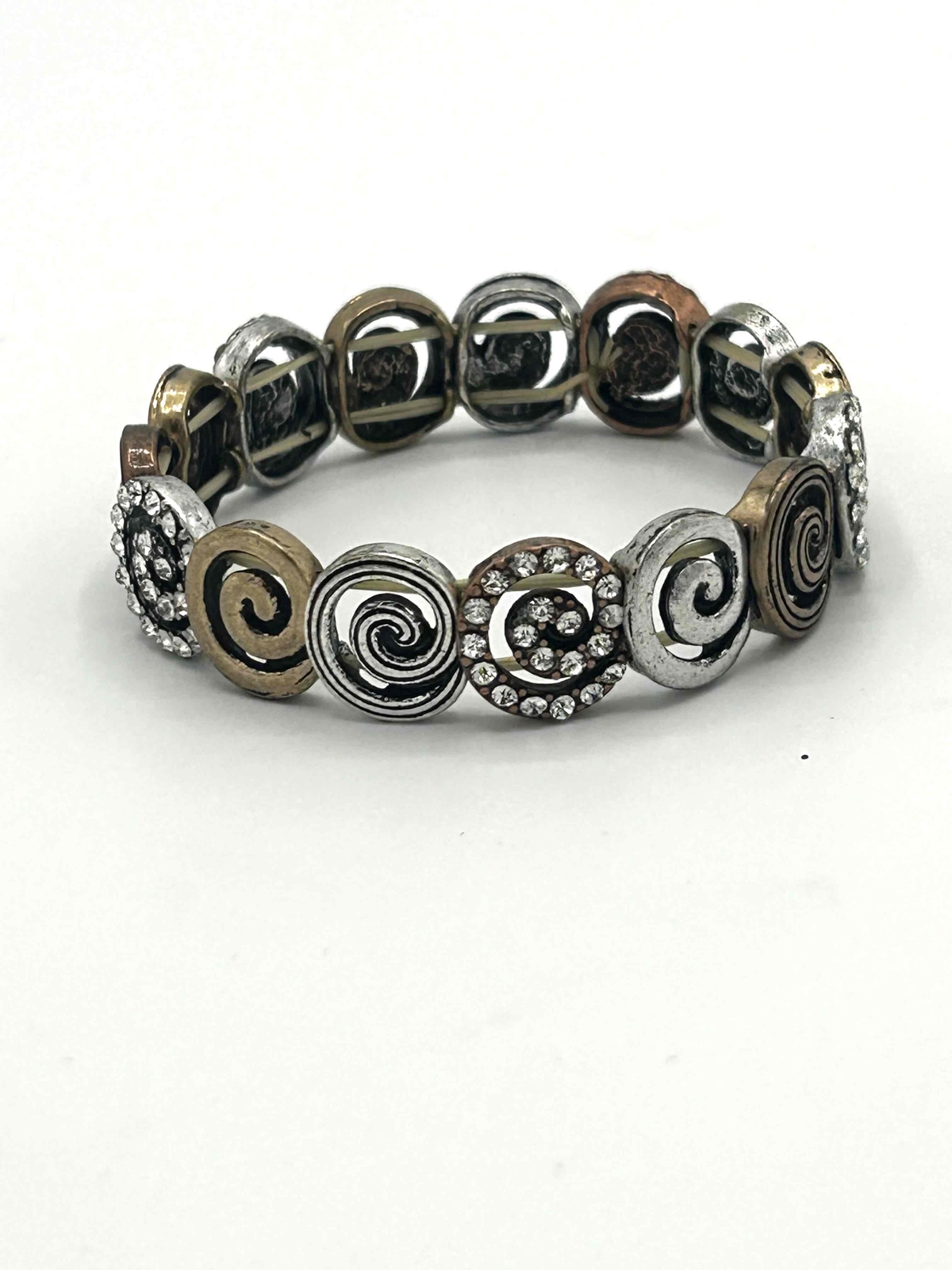 Multi Metal Rhinestone Spiral Bangle Bracelet Womens