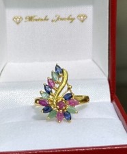 14k Solid Yellow Gold Cluster Ring Natural Mix Stones, Sz 8. 2.71 Grams