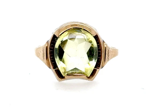Art Deco Horse Shoe Gemstone Cocktail Ring Original 1940's Antique Yellow Gold