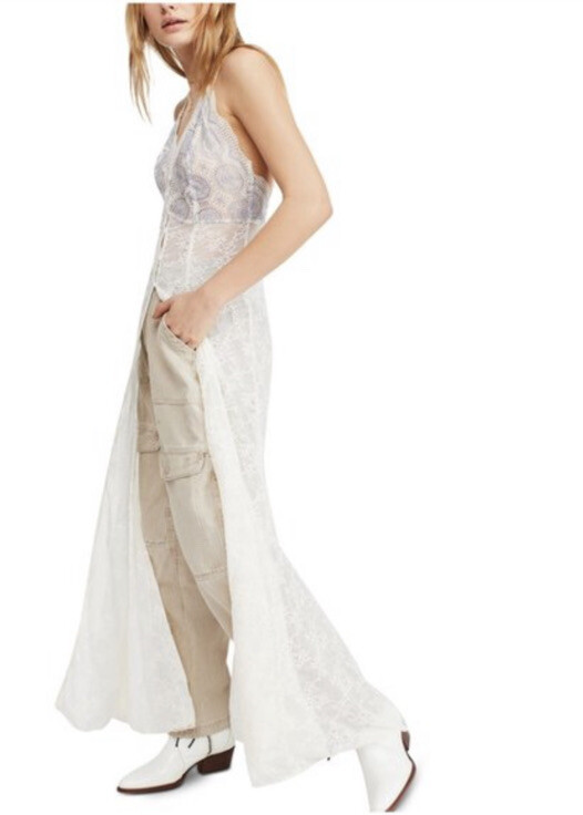 Free People Next to You Button Down Sexy Lace Floral Sheer Maxi Dress M $148