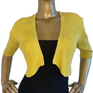Akris Punto Yellow Green Open Front Knit 3 4 Sleeve Cotton Bolero