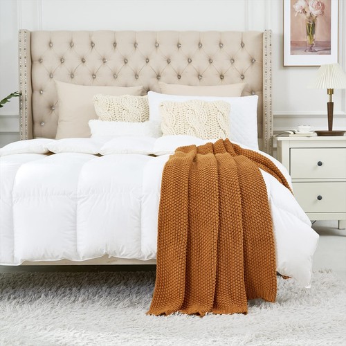 THROW BLANKET Chunky Cable Knit Burnt Orange 51” x 63” LONGHUI BEDDING - Picture 4 of 9