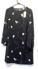 A New Day Black with White Floral Print Midi Dress Size Small Long Sleeve